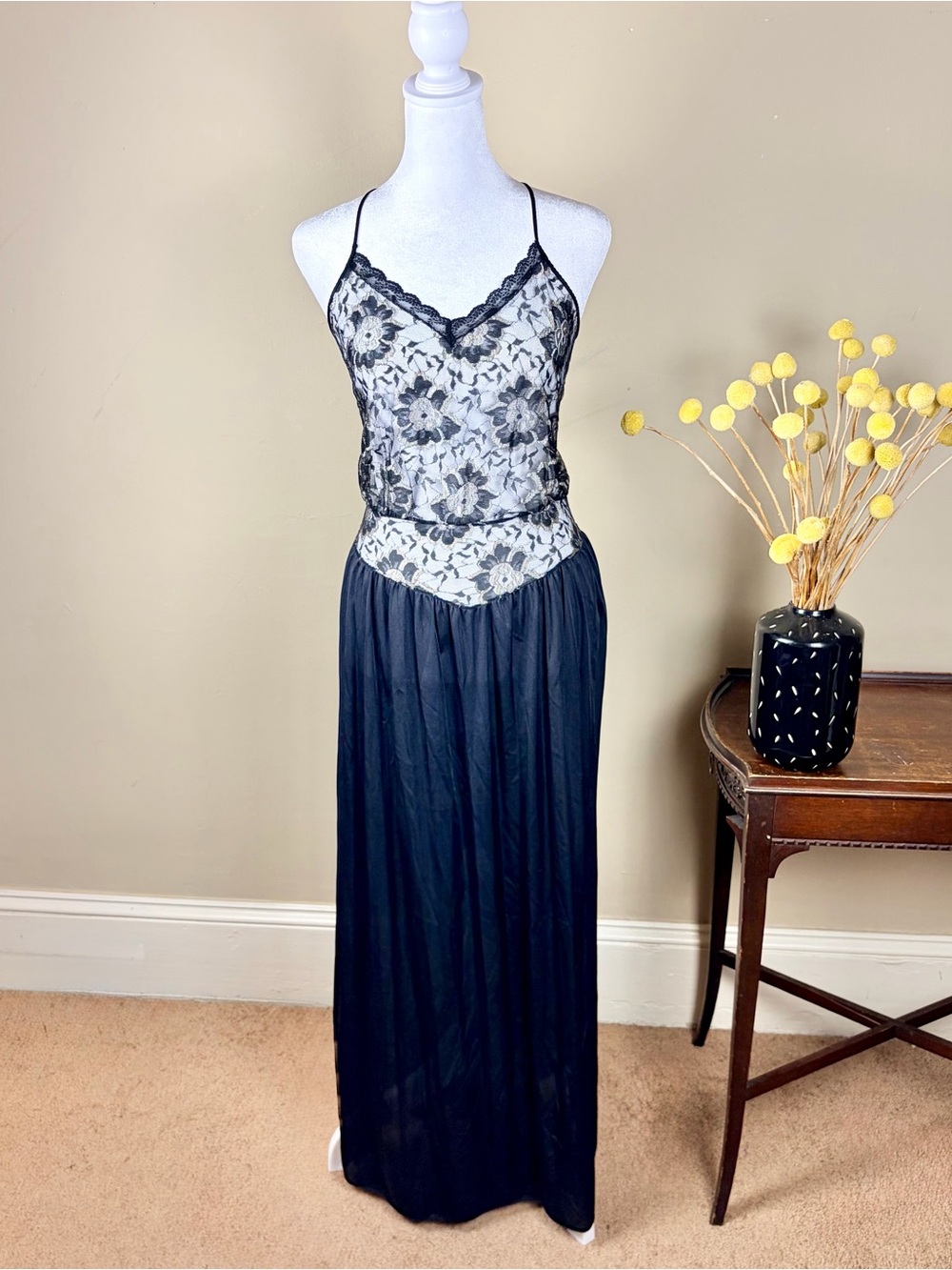 Vintage 80s Undercover Wear Made in USA Full Lace Bodice slip dress Size M